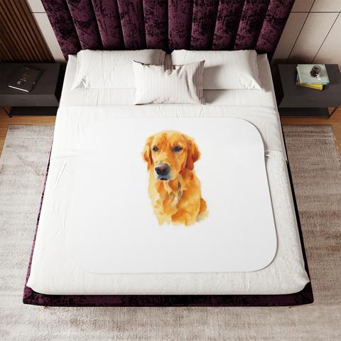 Preview mockup: portrait on a sherpa blanket on a bed